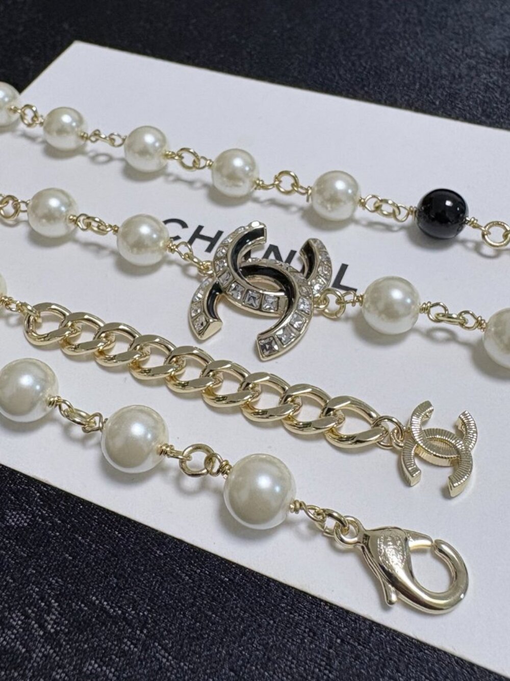 Chanel Double C Rhinestone and Pearl Necklace - Picture 3 of 9